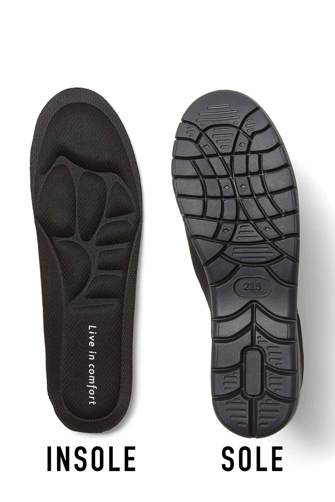 Live in  comfort|リブ イン コンフォート 1秒でするんと履けて歩きやすい ニットスニーカーパンプス|取り外しできるふかふかの中敷きと、軽量なスニーカーソールで歩きやすく、一日中らくちん。