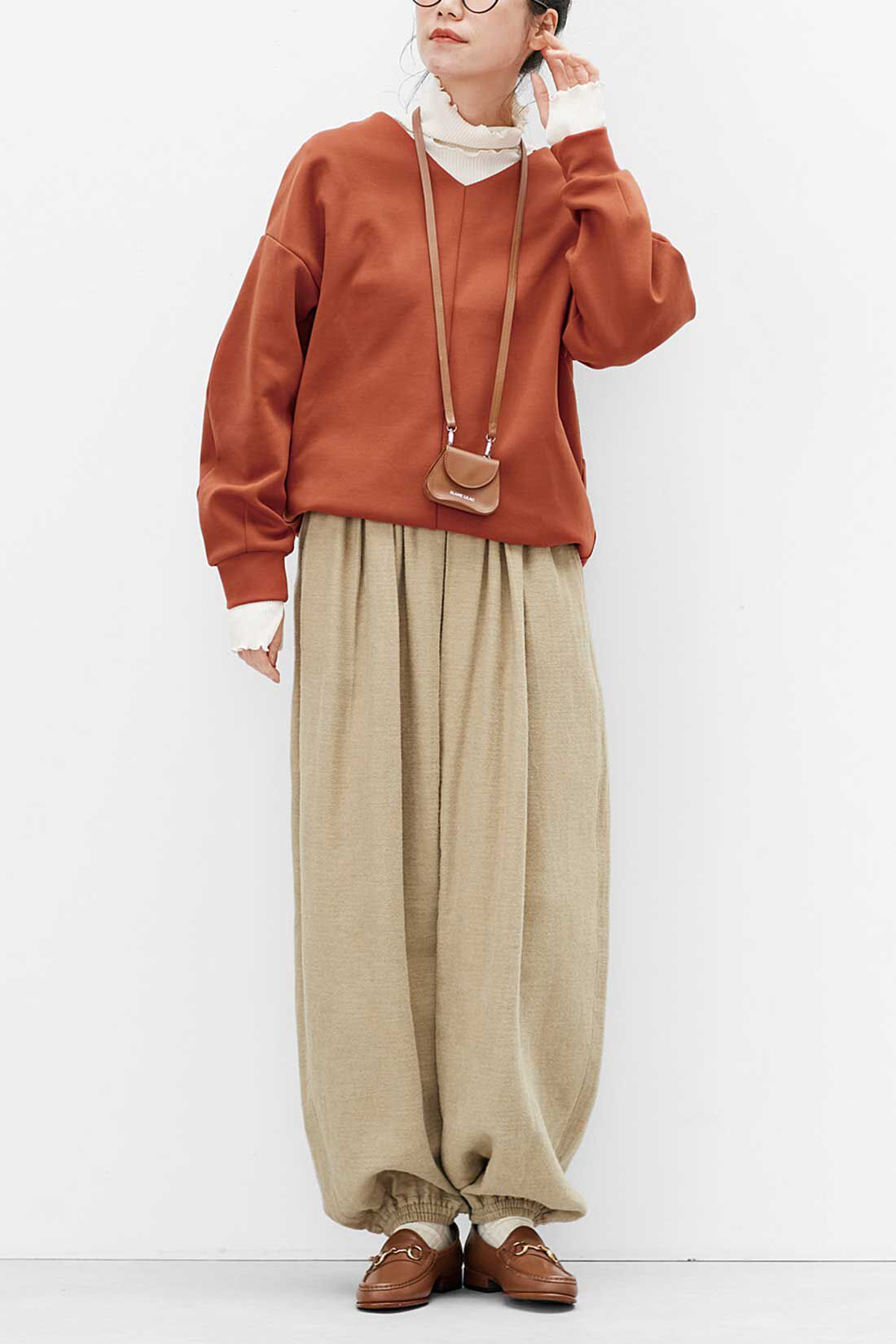 Live in  comfort|リブ イン コンフォート　動きやすくて暖かい！ ふわふわコットンネル起毛の裏ガーゼぽんわりパンツ〈杢ベージュ〉