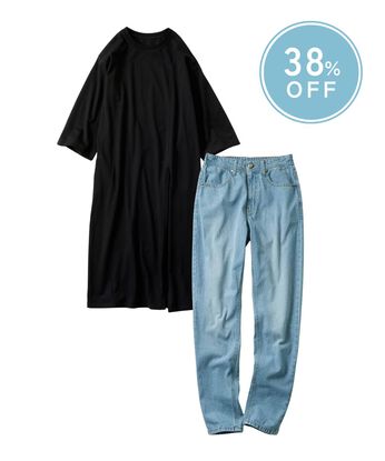 Live in  comfort | リブインワンピ＆デニムセット