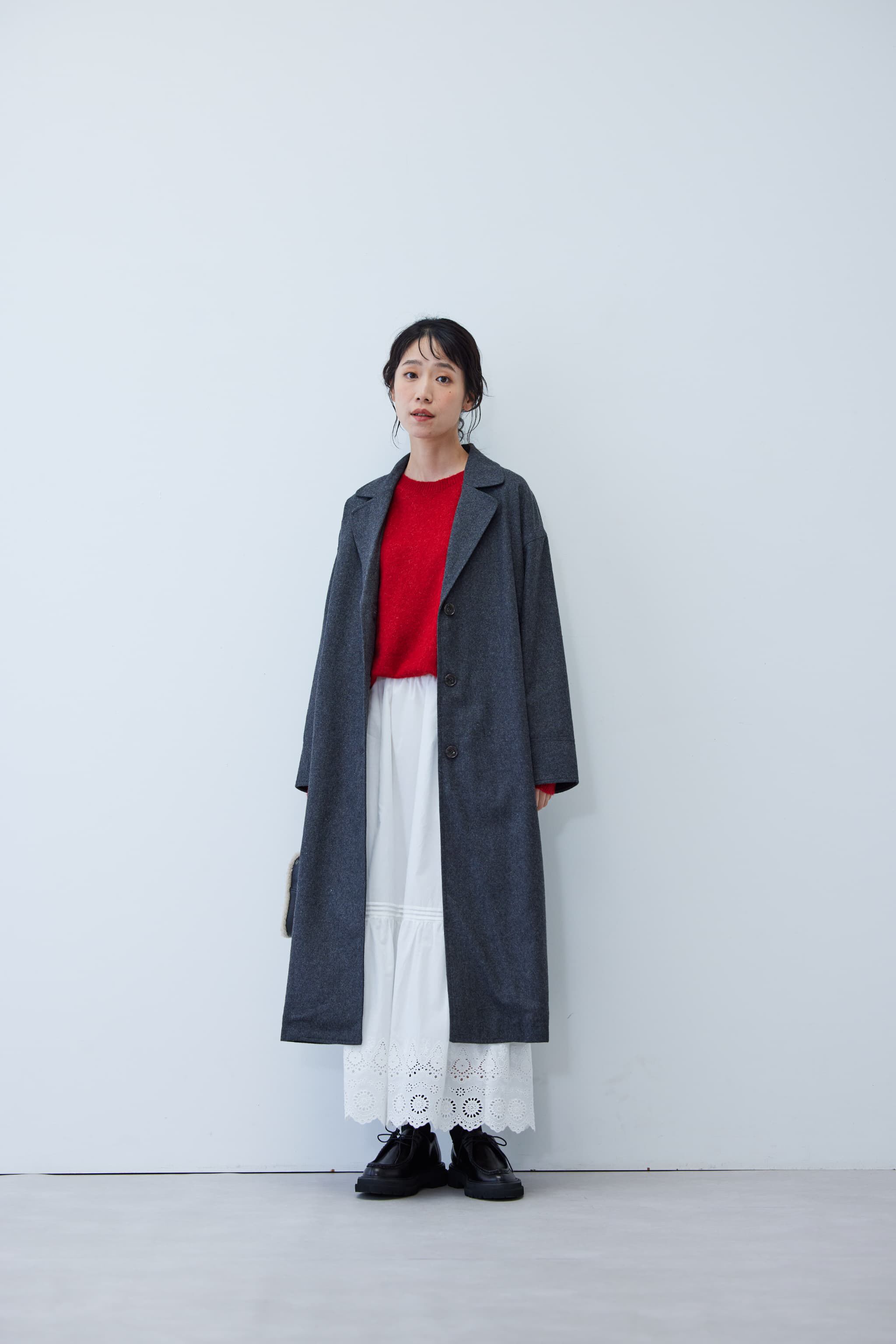 Live in  comfort|リブ　イン　コンフォート　長く愛せる　ウール混素材の上品ロングコート〈チャコールグレー〉