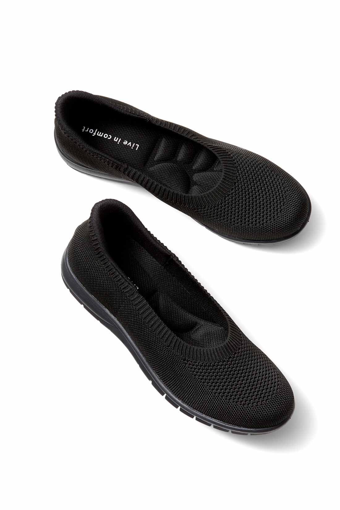 Live in  comfort|リブ イン コンフォート 1秒でするんと履けて歩きやすい ニットスニーカーパンプス〈ブラック〉|〈ブラック〉