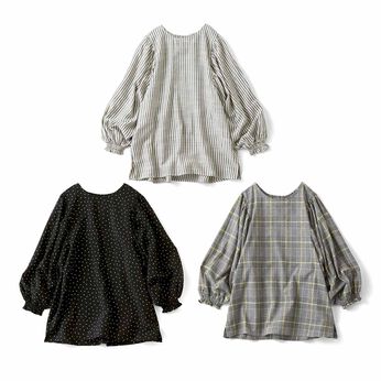 Live in  comfort | ネックギャザー 簡単に着られる ボリューム袖 ブラウス の会
