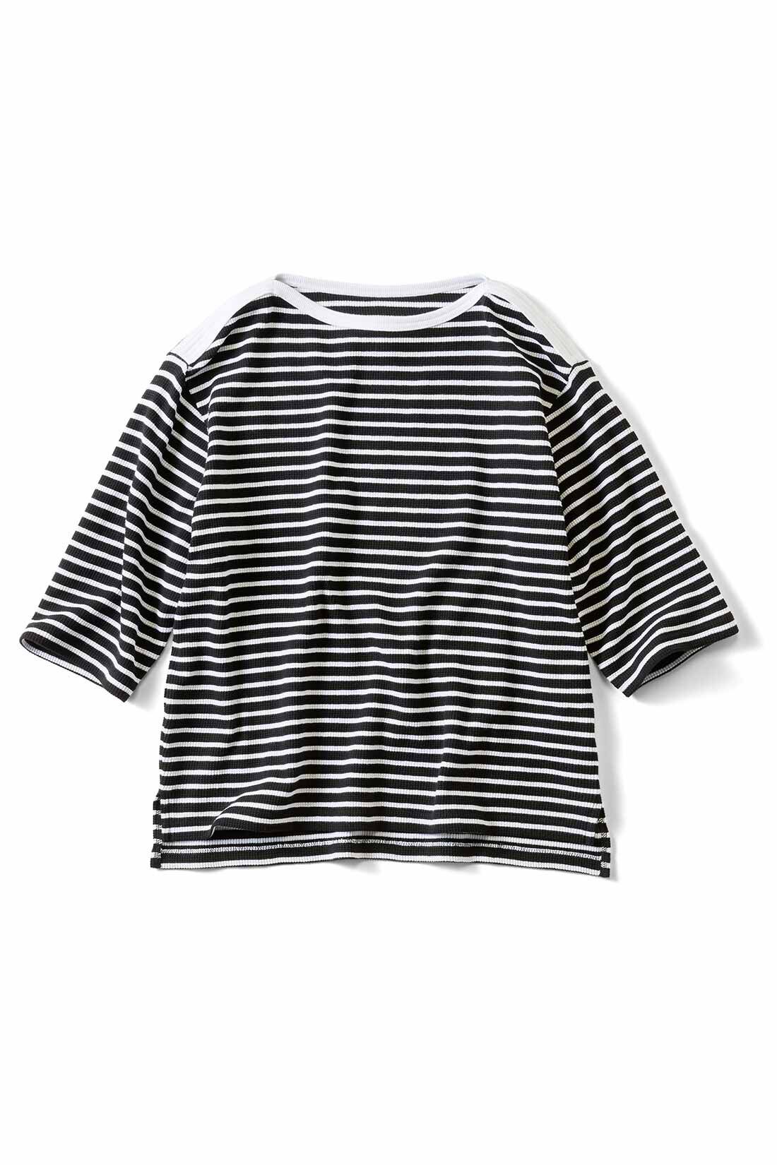 Live in  comfort|リブ イン コンフォート Live love cotton（R）プロジェクト 肌心地やわらかな 大人ボーダーワッフルトップスの会|ブラック