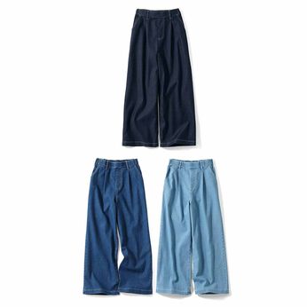 Live in  comfort | 接触冷感 吸汗速乾 涼やか 短め丈 ワイド デニム パンツ の会