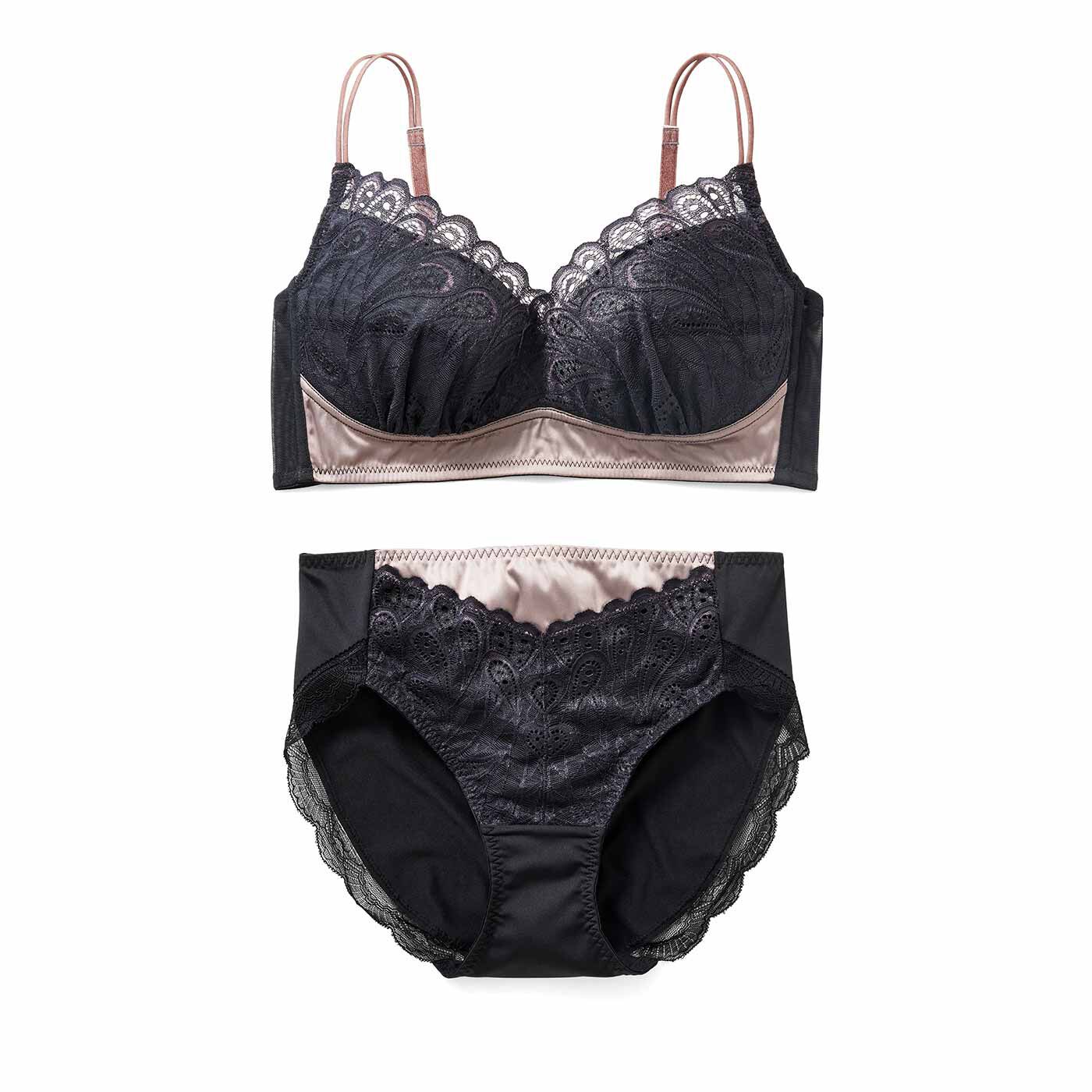 flufeel［フラフィール］|迷える大人に黒の魔法 遊び心と個性を宿した ノンワイヤーブラ＆ショーツの会|〈サテンブラック〉