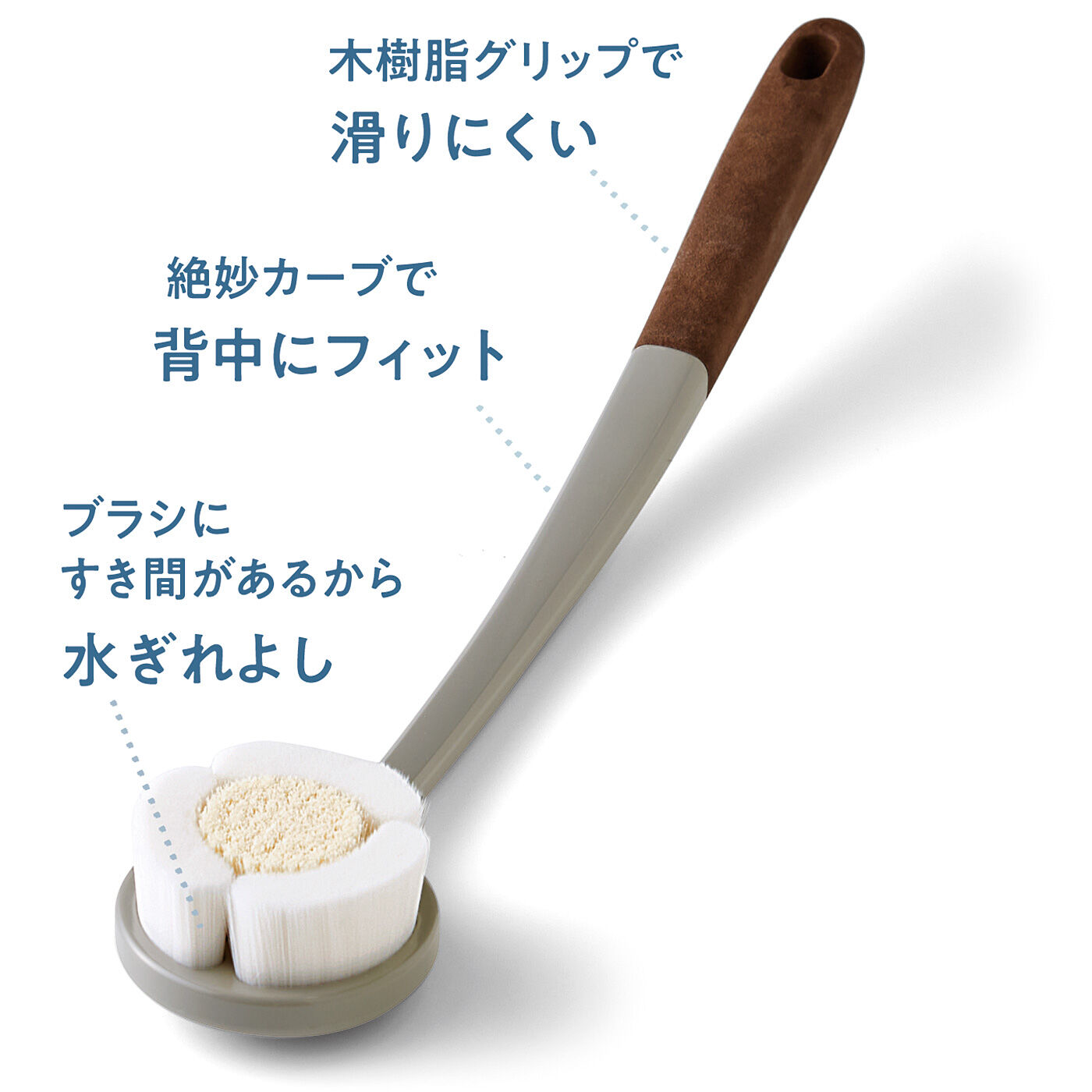 flufeel|極細毛先で汚れにとどく　肌当たりもっちり国産ボディーブラシ〈グレー〉