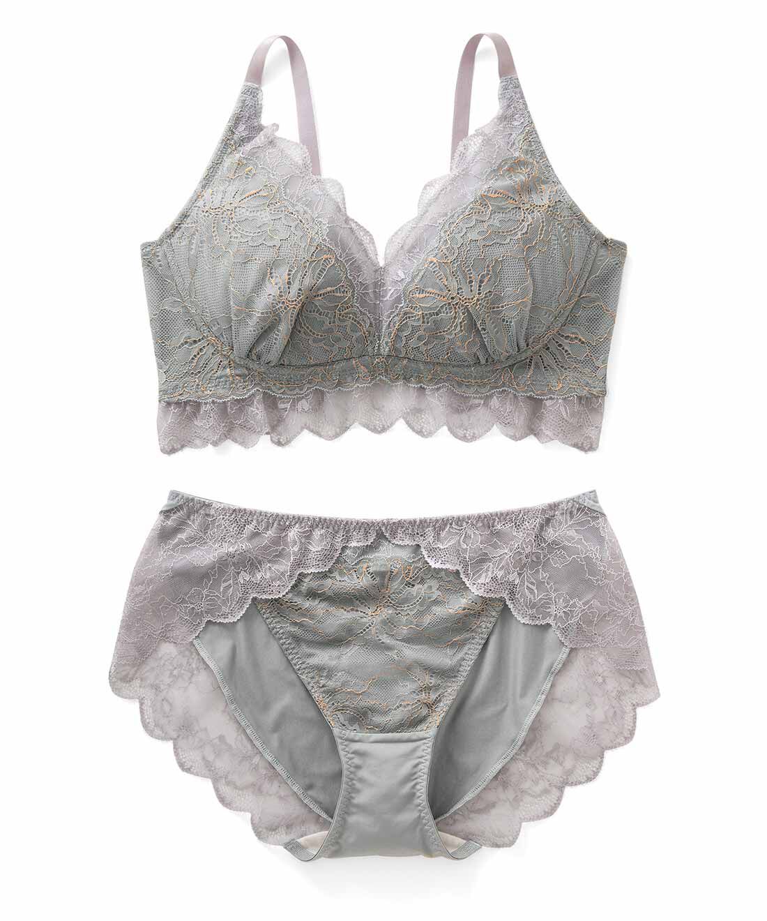 flufeel|肌にシルクのご褒美を 澄んだ夜空に願いを込めて ラメ糸が織りなすきらめきのブラ＆ショーツの会|〈ミストラルグレー〉