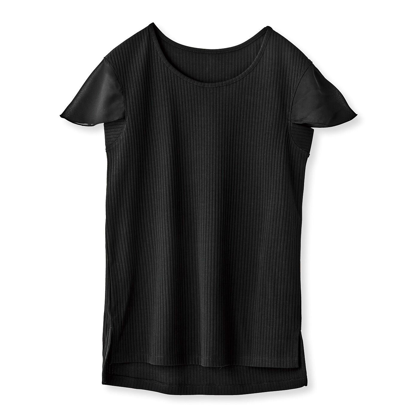flufeel|肩肉腰肉をなかったことに　ふわり袖付きワイドリブインナー〈Ｍ～ＬＬ〉の会|〈ブラック〉