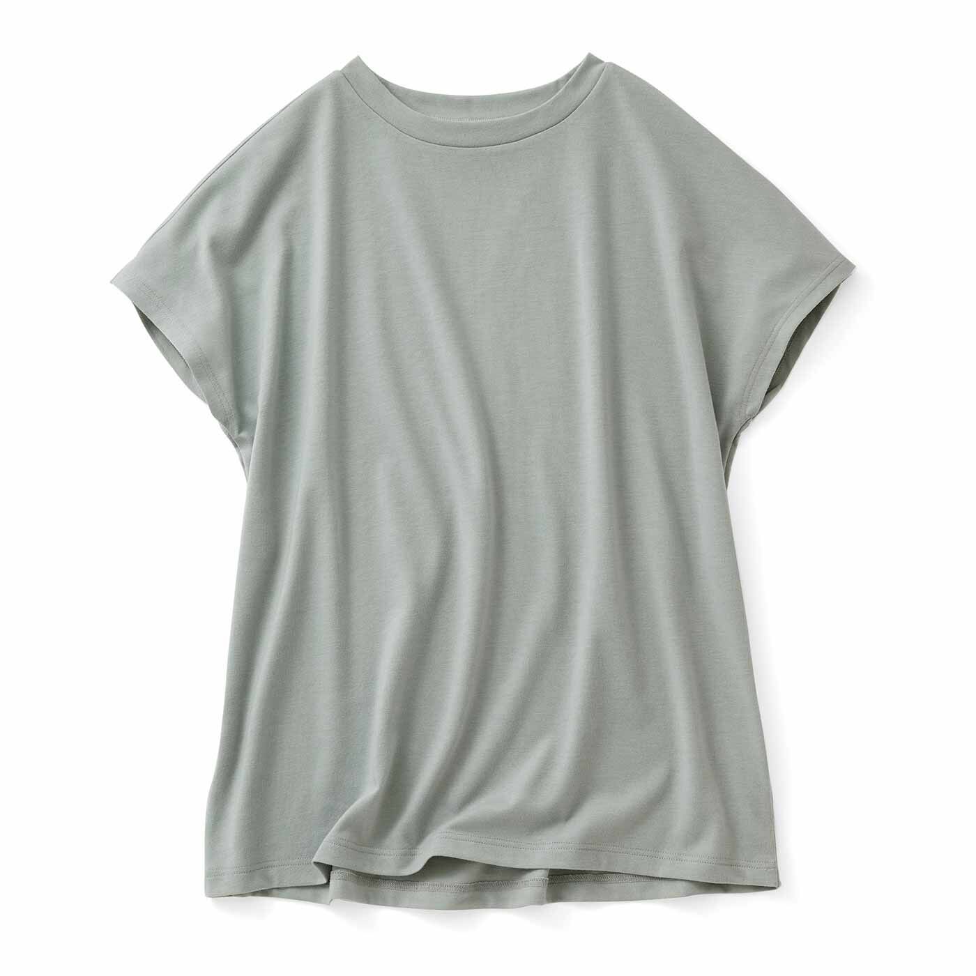 flufeel|わき、背中、胸もとの汗じみ対策に さわやかに着まわし力上がるフレンチスリーブトップスの会|〈ターコイズグレー〉