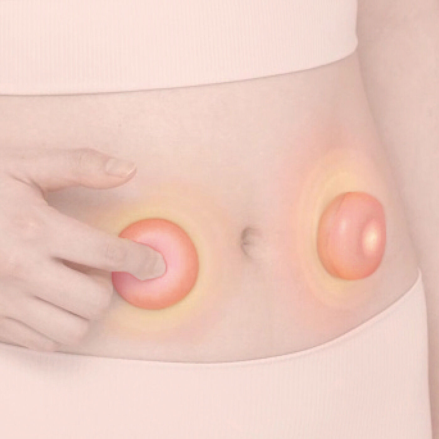 flufeel|血行をよくして筋肉の凝りをほぐす　ピタッと貼って繰り返し使える温灸器〈ピンク〉|【胃腸の動きを活発に】おなかに貼り、じんわりあたためて胃腸の動きを活発に。