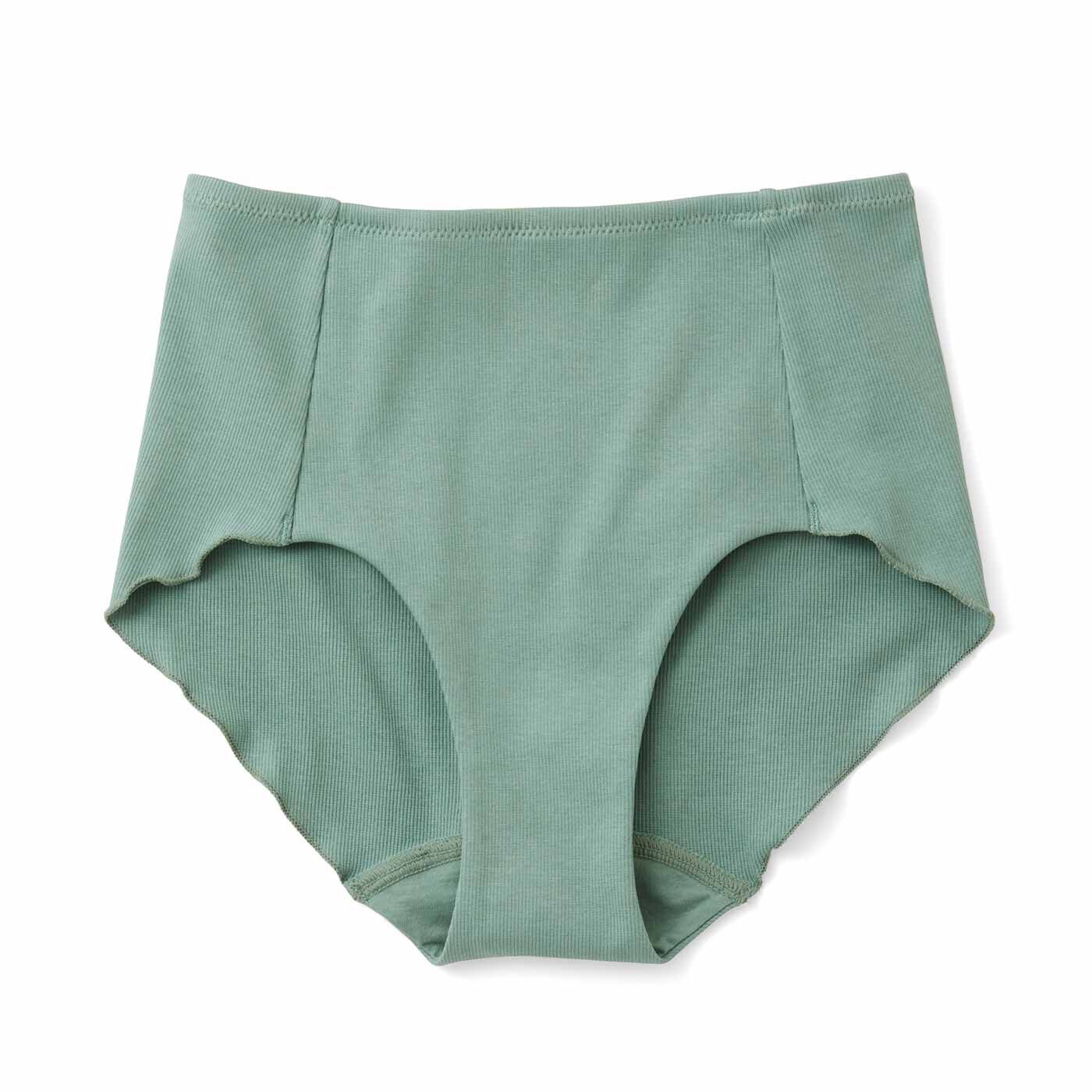 flufeel［フラフィール］|鼠径（そけい）部もウエストもゆるやかに 摩擦悩みに寄り添う 基礎化粧やわらかリブショーツの会|〈グリーン〉