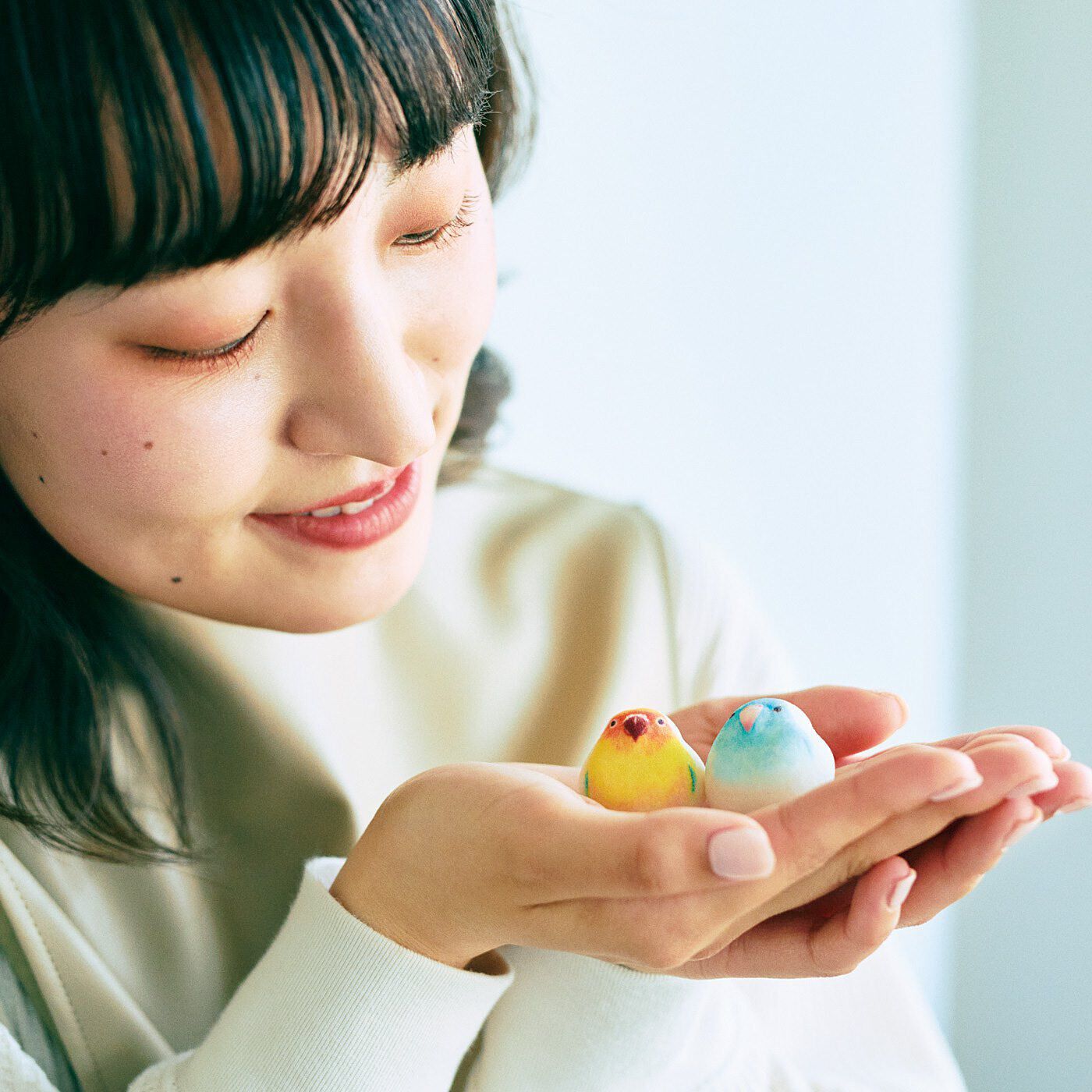 フェリシモの雑貨 Kraso|小鳥部　ちょこんと勢ぞろい ミニ和風マシュマロインコのほうずい〈チョコ餡〉15個入り