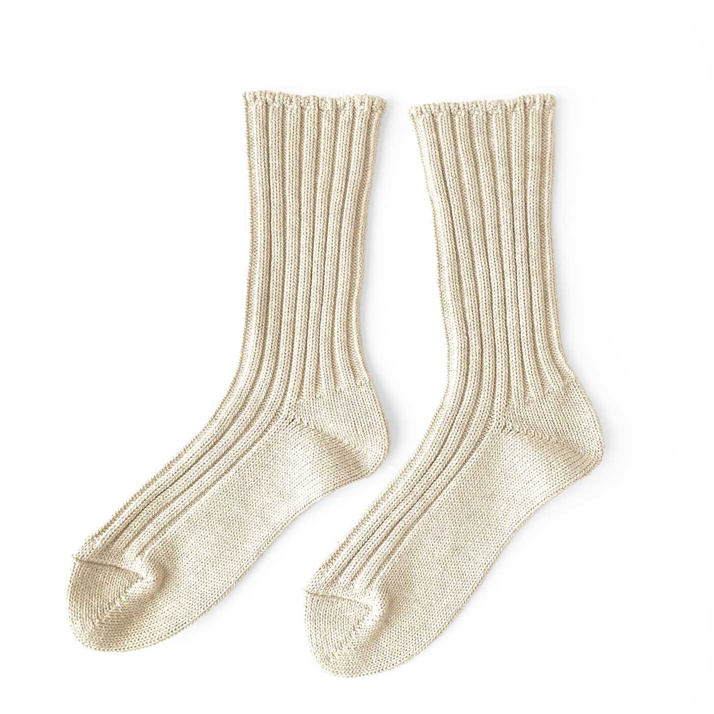 フェリシモの雑貨 Kraso|ふっくらやわらかな履き心地！  やや厚手のコットンリブソックス〈Puffy〉|お申込みカラー4：オートミール