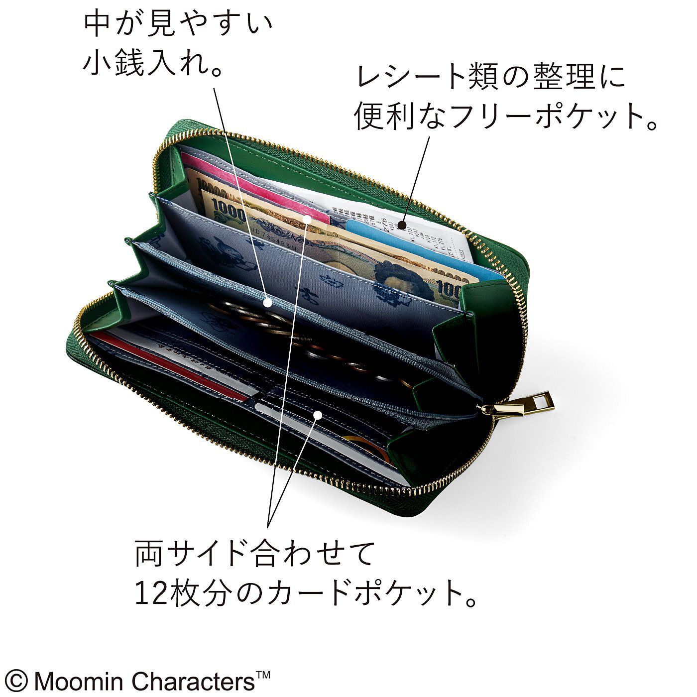 フェリシモの雑貨 Kraso|ムーミンと仲間たち　ムーミンハウスと華やかフラワーの型押し長財布