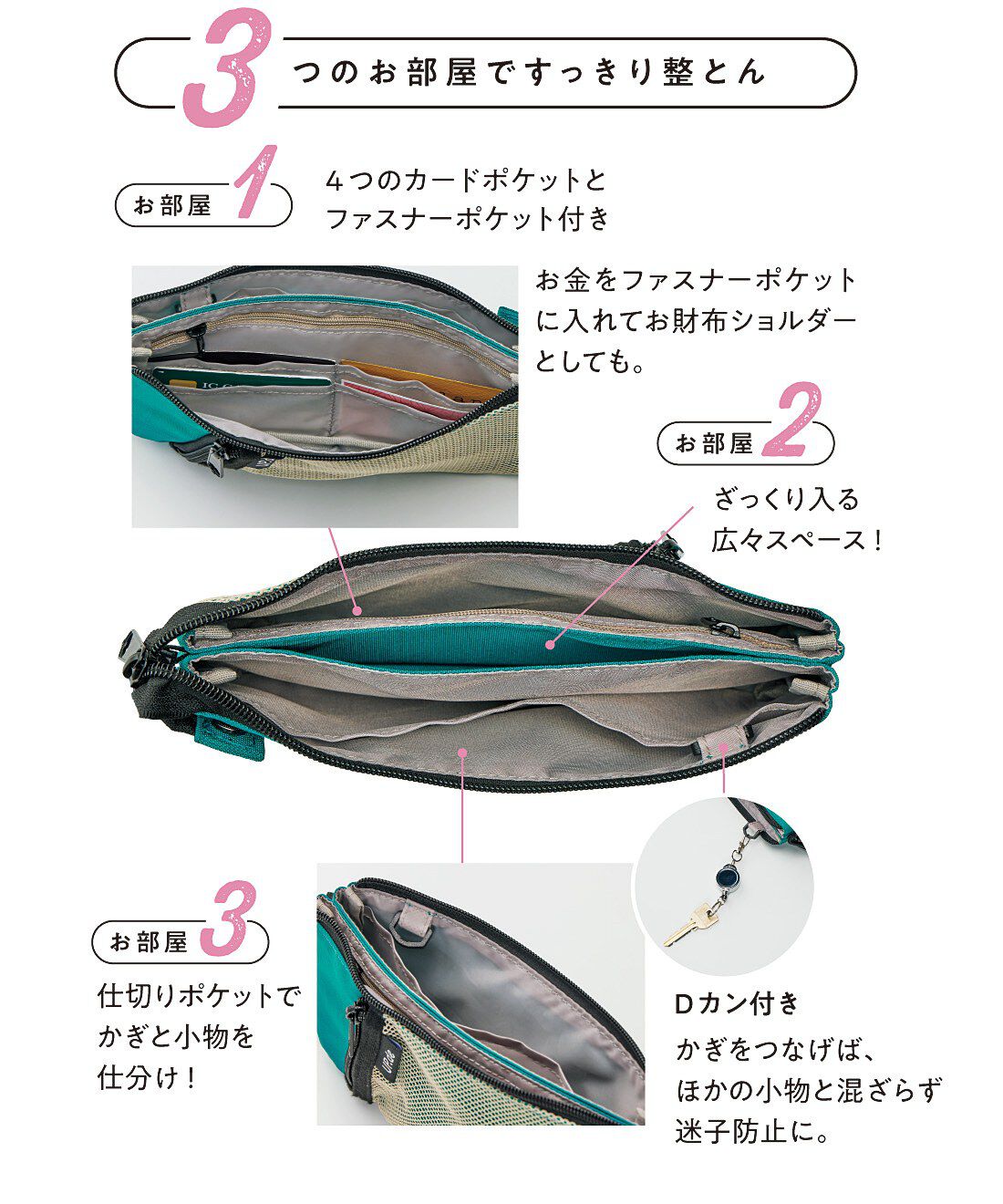 フェリシモの雑貨 Kraso|【8月分以降お届け】UP.de　必需品をサッと出し入れ　きれいカラーの身軽便利ショルダーの会