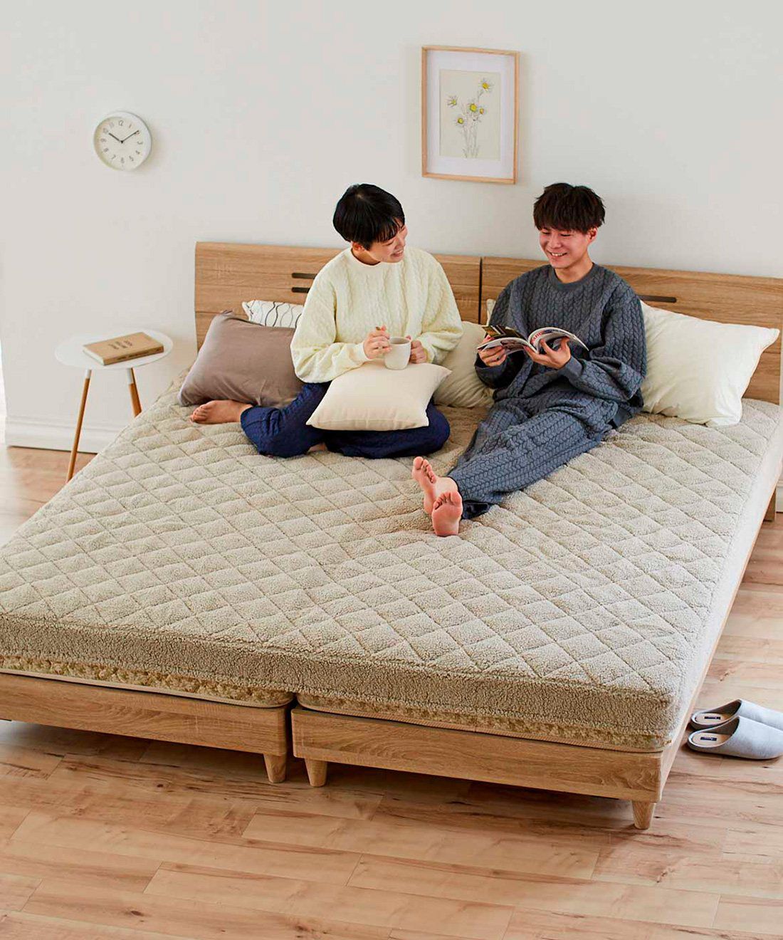 フェリシモの雑貨Kraso［クラソ］|クーフゥ　まるで雲の上で眠っているみたい シープボアに全身ゆだねる 中わたふんわりクッション敷カバー〈ファミリー〉の会|シングルベッドを2つ合わせたサイズが、ファミリーサイズになります。