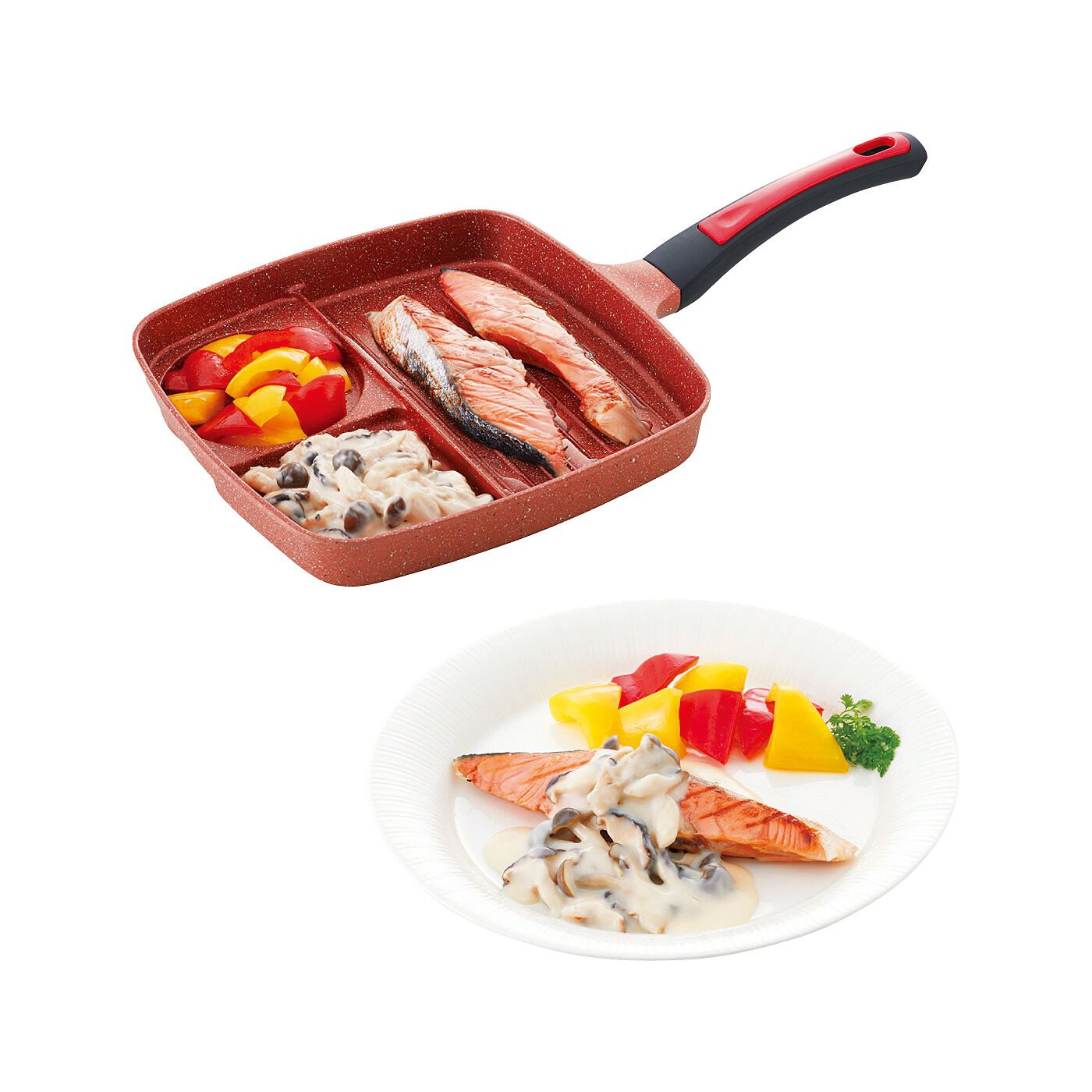 フェリシモの雑貨Kraso［クラソ］|３つの料理が一度にできちゃう　仕切りフライパン