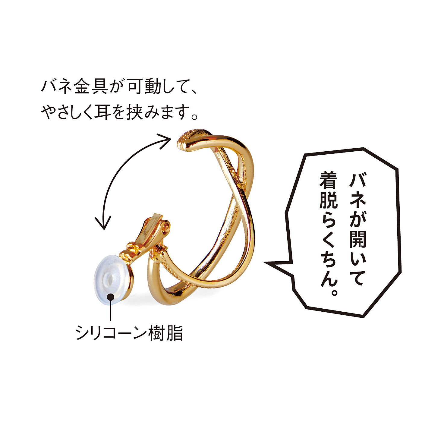 フェリシモの雑貨 Kraso|UP.de　開閉式でつけやすい　ぱっと華やぐスイングイヤカフ〈片耳用〉の会