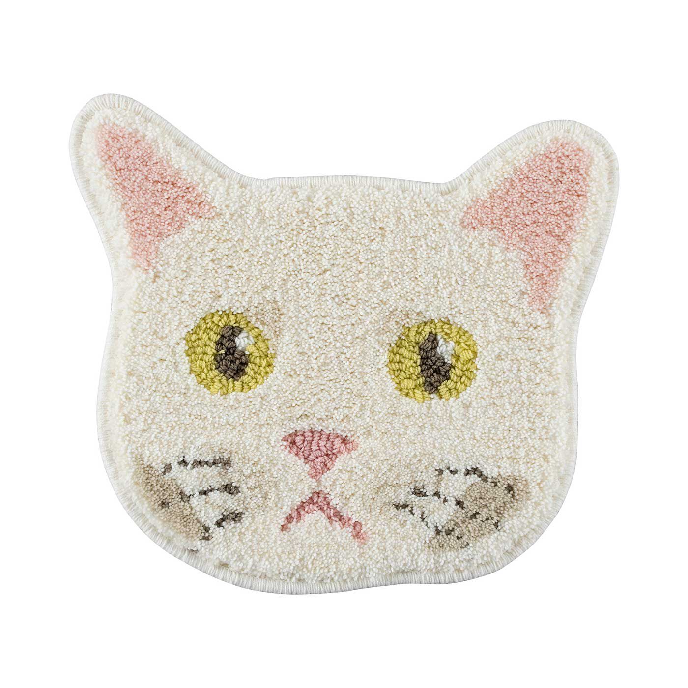 フェリシモの雑貨 Kraso|防ダニ・すべり止め 洗える猫の顔マット〈ネコカオ〉|お申込みタイプ３：シロ