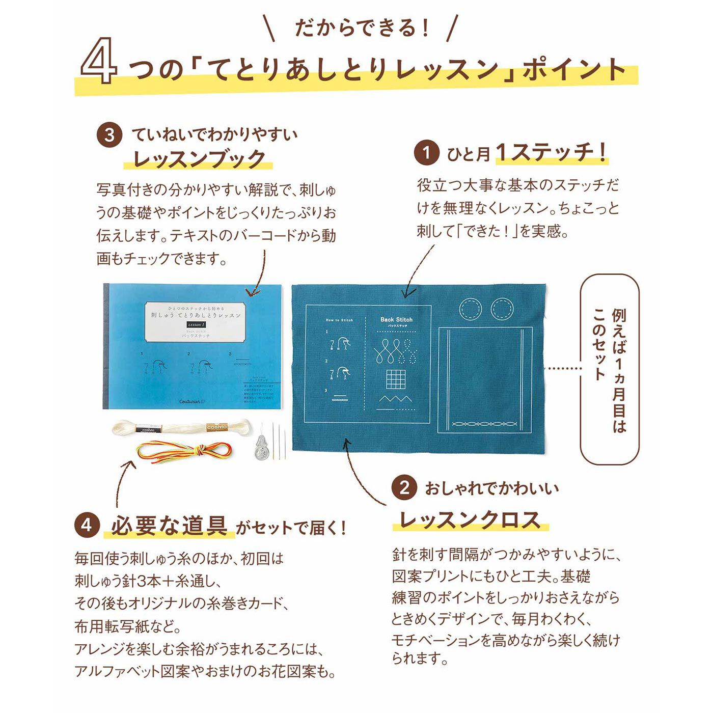 Couturier|【初回特別価格　6回エントリー】ひとつのステッチから始める 刺しゅうてとりあしとりレッスンの会