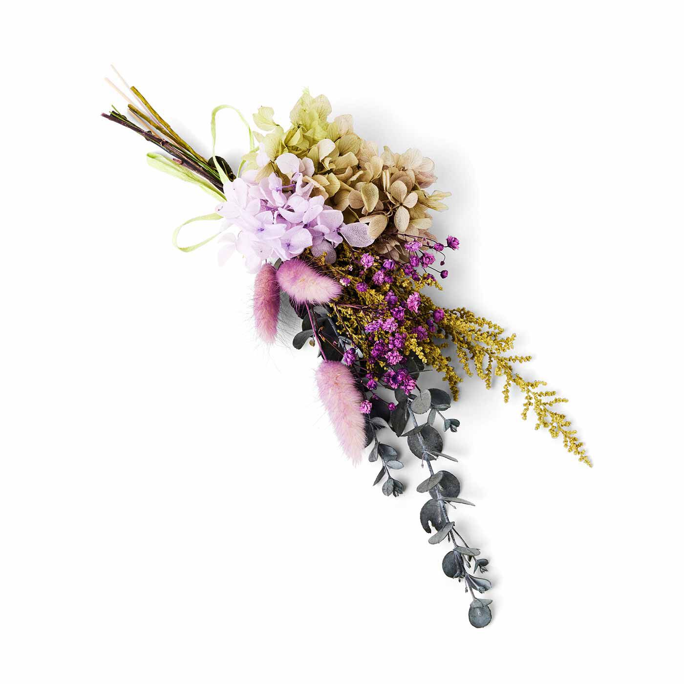 Couturier|ナチュラル空間に華やぎを くすみカラーがアクセント 簡単フラワーアレンジメントの会|パープルアジサイのスワッグ