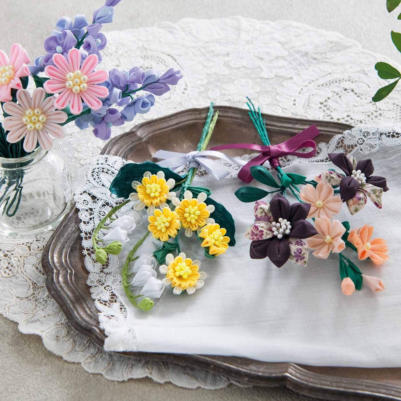 Couturier|【タイプが選べる】繊細さにうっとり 毎日をやさしく彩る つまみ細工の小さな花束