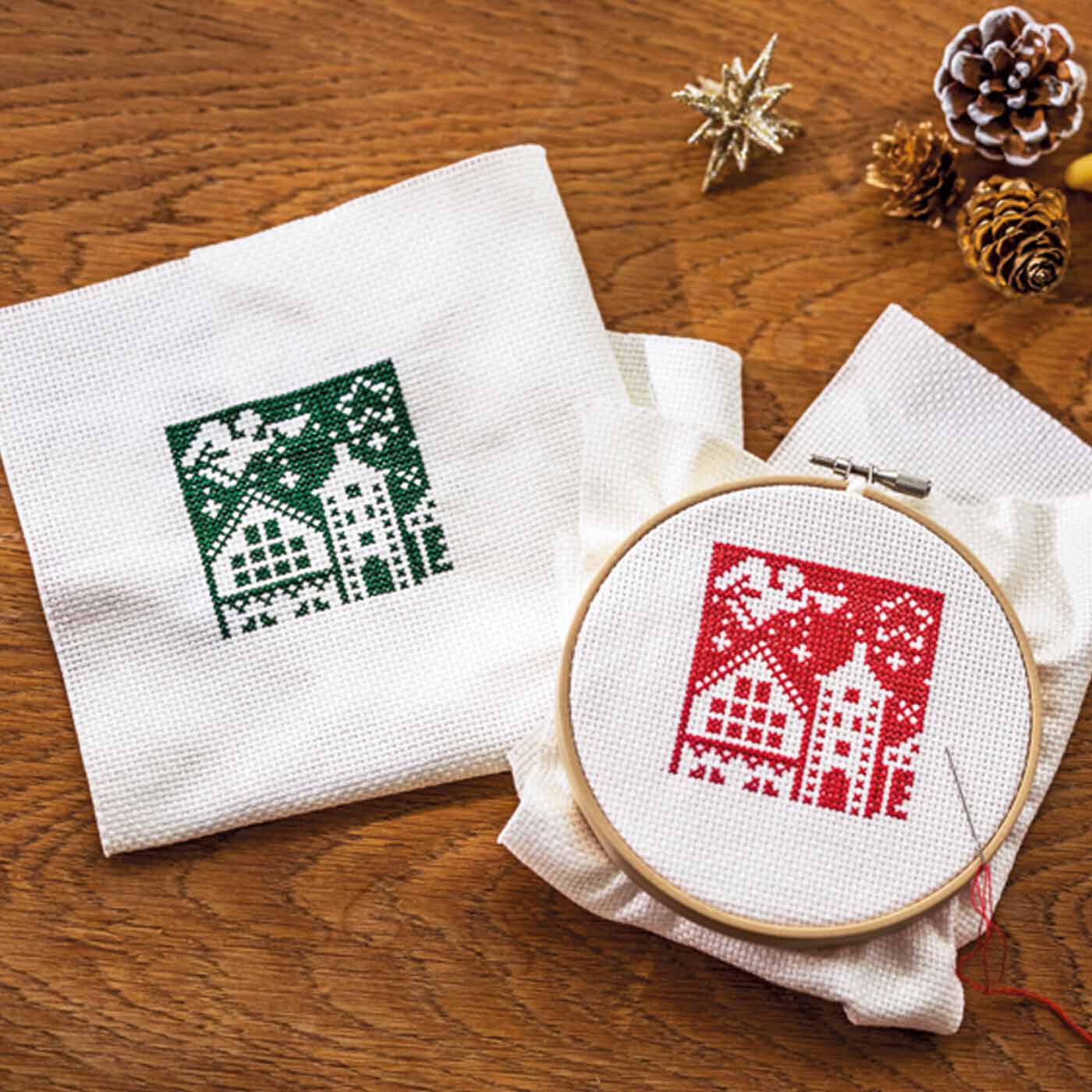 Couturier|クチュリエ ミステリーSALにぴったり ラメ入りクロスステッチ布と刺しゅう糸セット〈緑〉