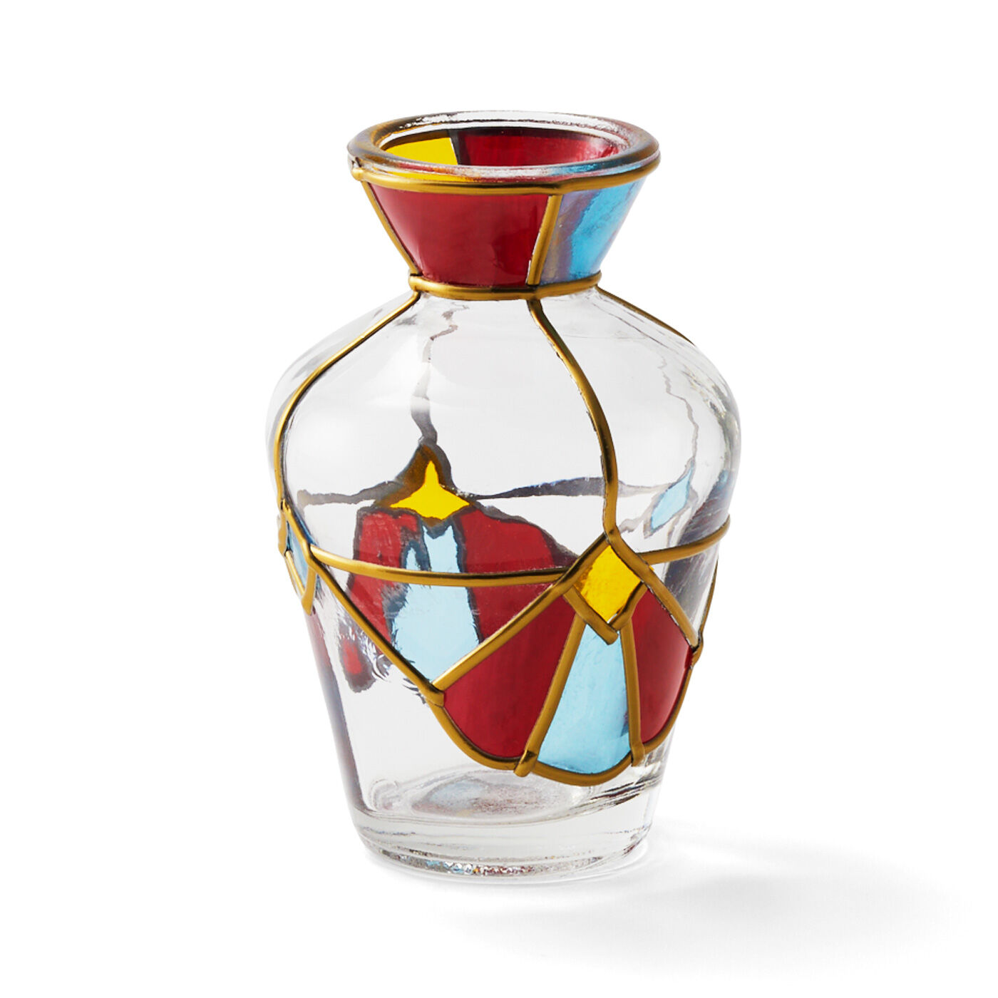 Couturier|貼るだけ簡単グラスアート あこがれのステンドグラス風雑貨の会|レトロカラーのガラスフラワーベース 口径約4.5cm、高さ約10cm