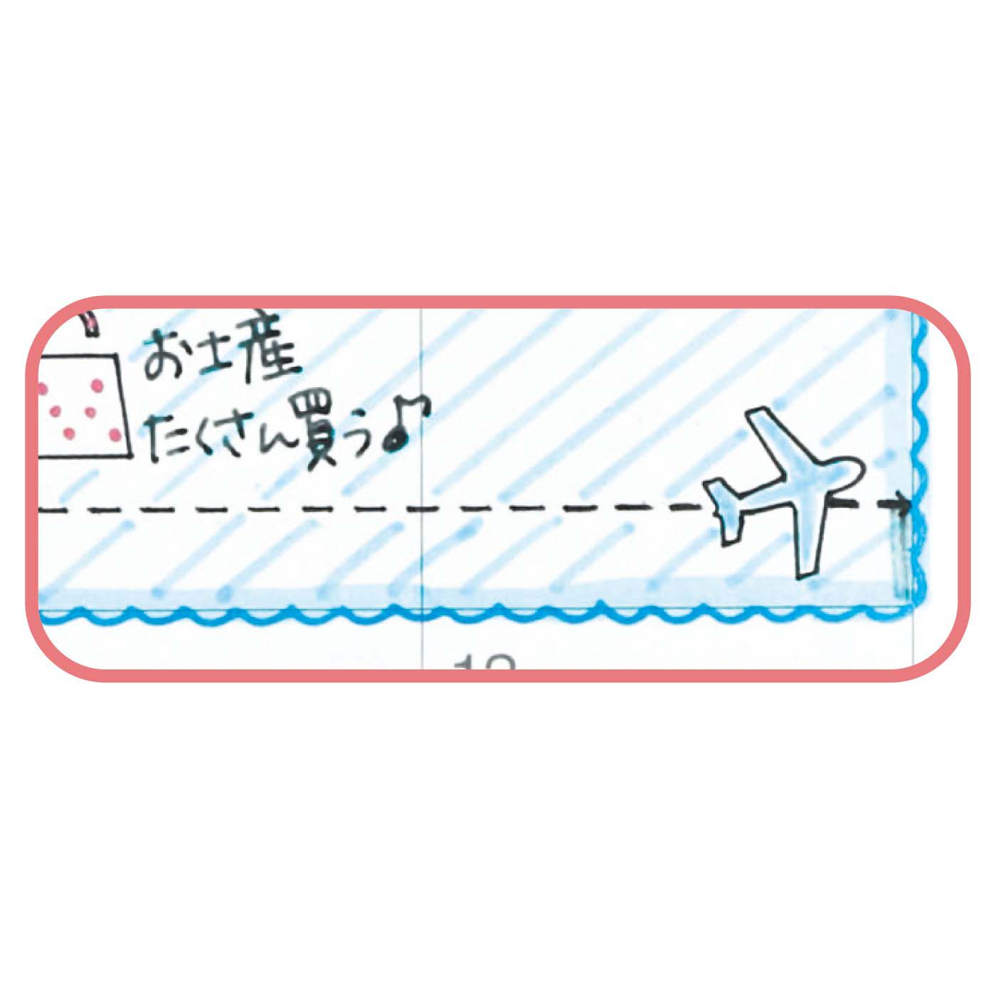 ミニツク|ミニツク チョコット アイコン記号もらくらく描き込み なぞるだけの手帳デコ クリアテンプレートとペンセットの会|出張や旅行など長期の予定に便利な波線や点線も。