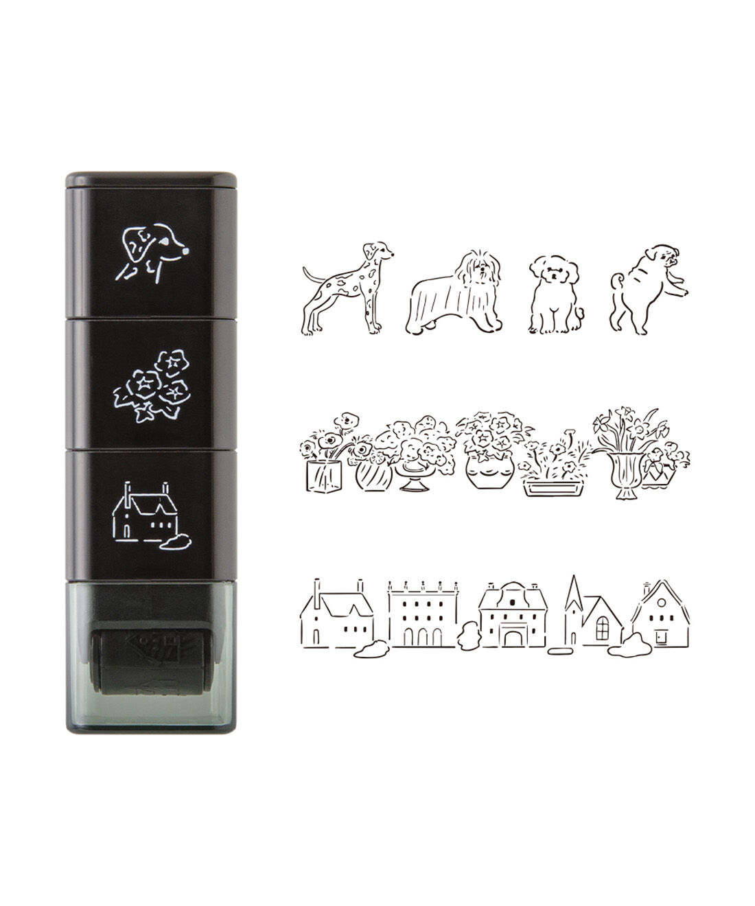 ミニツク|コロコロ転がせば一瞬でデコ　3種の絵柄を楽しめる　連結ローラースタンプ|イヌと風景柄
