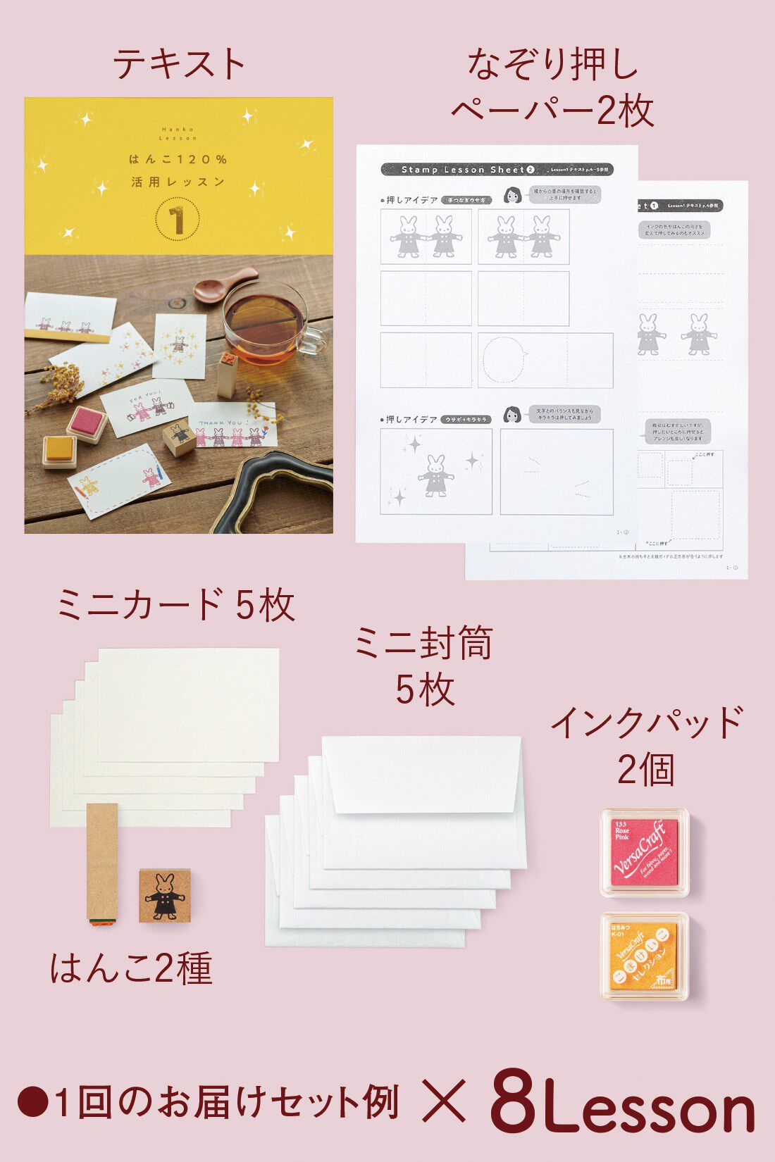 ミニツク|描くより簡単！ はんこ120％活用レッスンプログラム ［8回予約プログラム］|●一回のお届けセット例