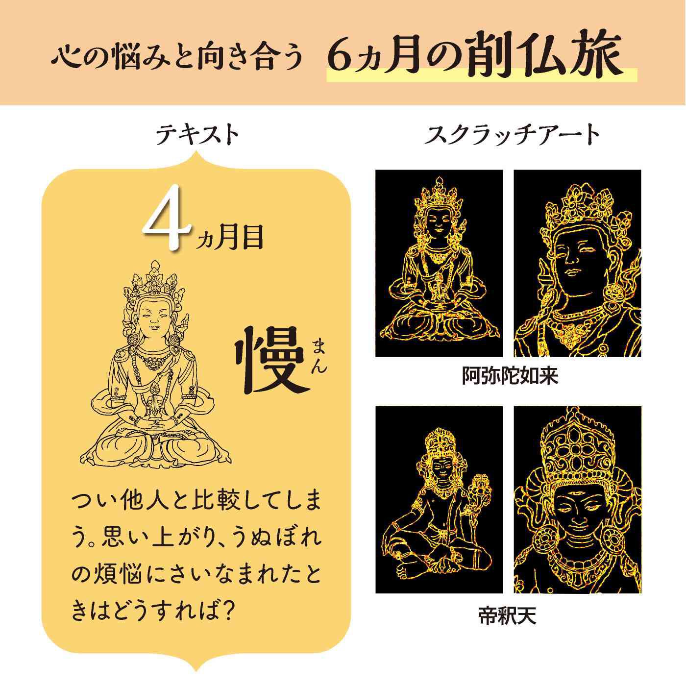 ミニツク|【タイプが選べる】スクラッチアート削仏プログラム|〈4. 慢（まん）〉※スクラッチペンは付いていません。市販のスクラッチペンをご用意ください。