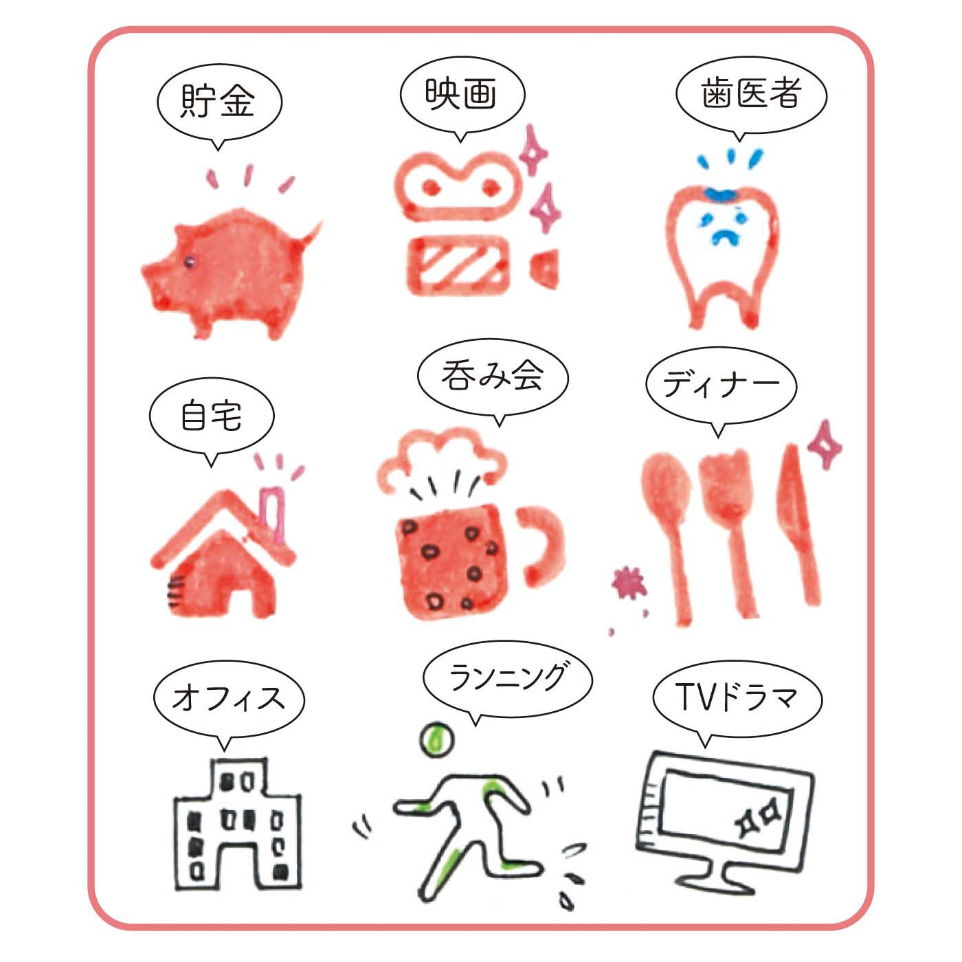 ミニツク|ミニツク チョコット アイコン記号もらくらく描き込み なぞるだけの手帳デコ クリアテンプレートとペンセットの会|アイコンの楽しいアレンジ方法などアドバイスも充実。