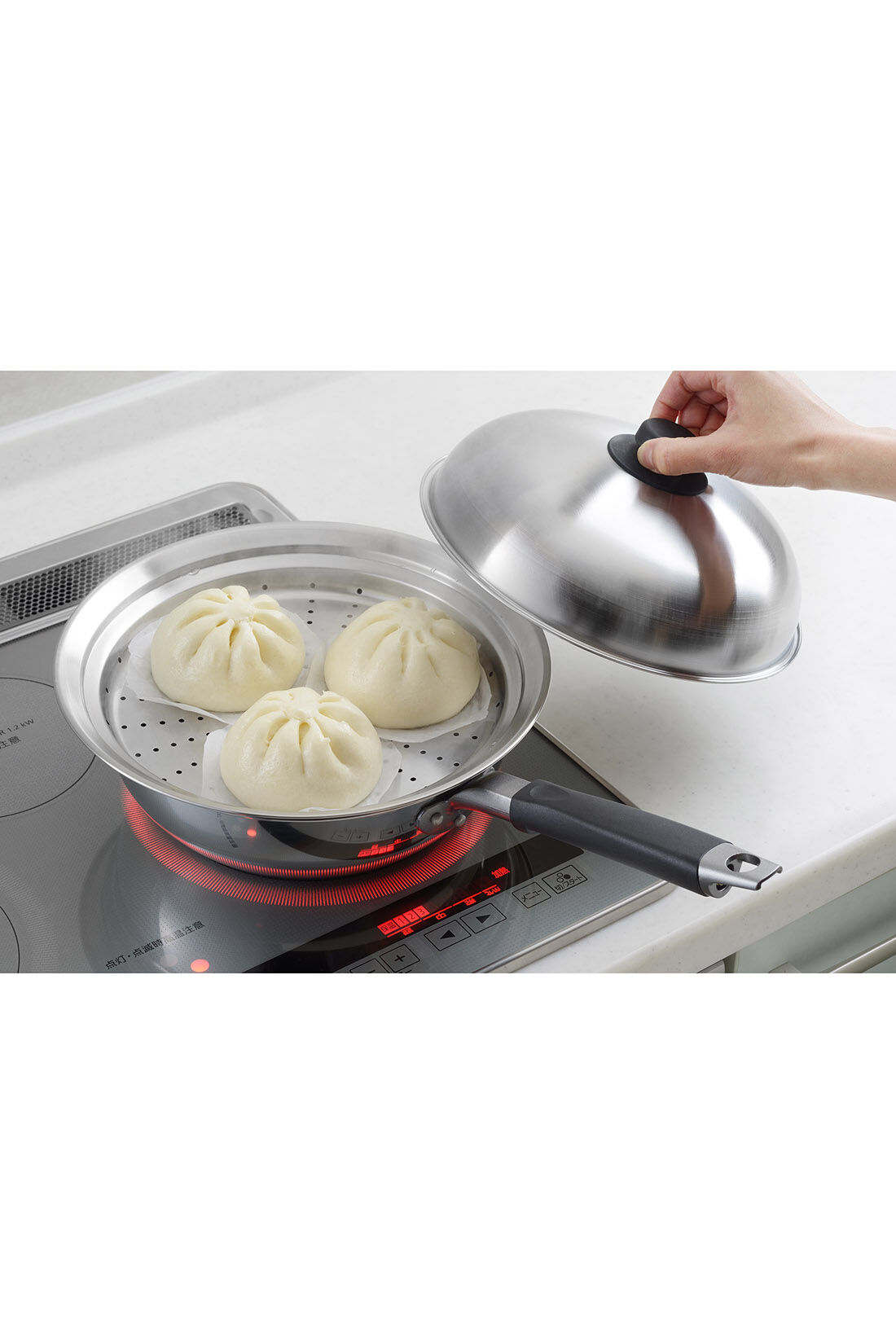 ミニツク|さっと使えてお手入れ簡単 ステンレス蒸し器〈フライパン用24‐26cm〉