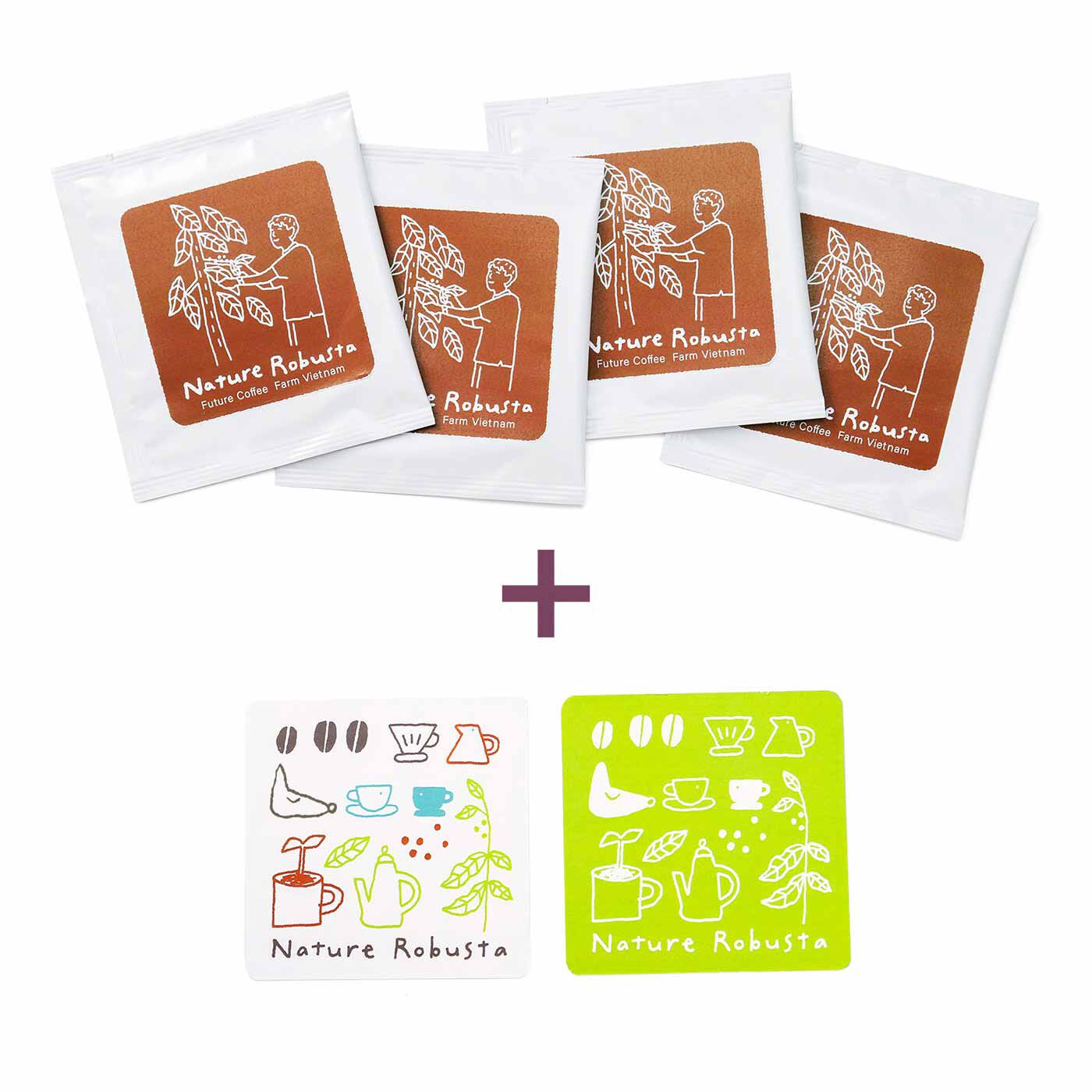 フェリシモメリー|C.C.P トイさんのネイチャーロブスタ THANK YOU COFFEE ドリップバッグセット|●お届けセット/ドリップバッグ4つ 別柄コースター2枚