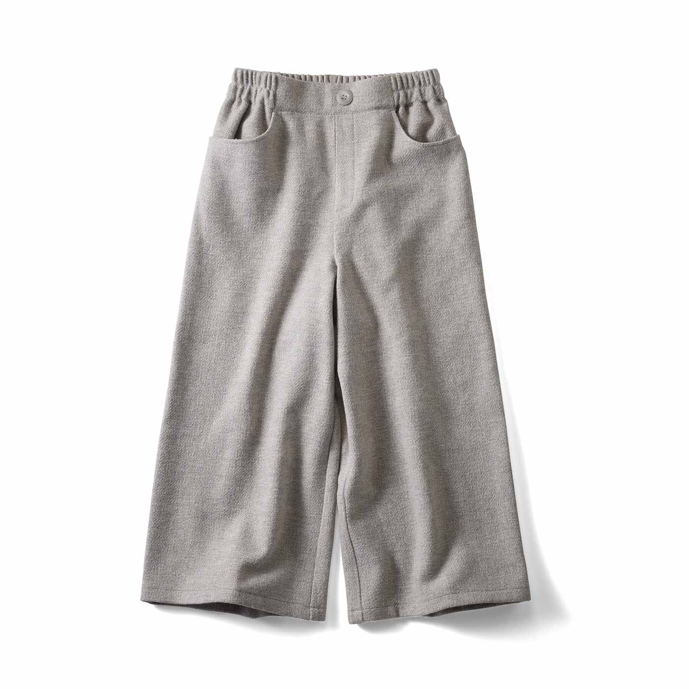 IEDIT|【L～4Lの低身長/高身長さん向けサイズ】ウールライク素材のクロップド丈ワイドパンツ〈グレー〉
