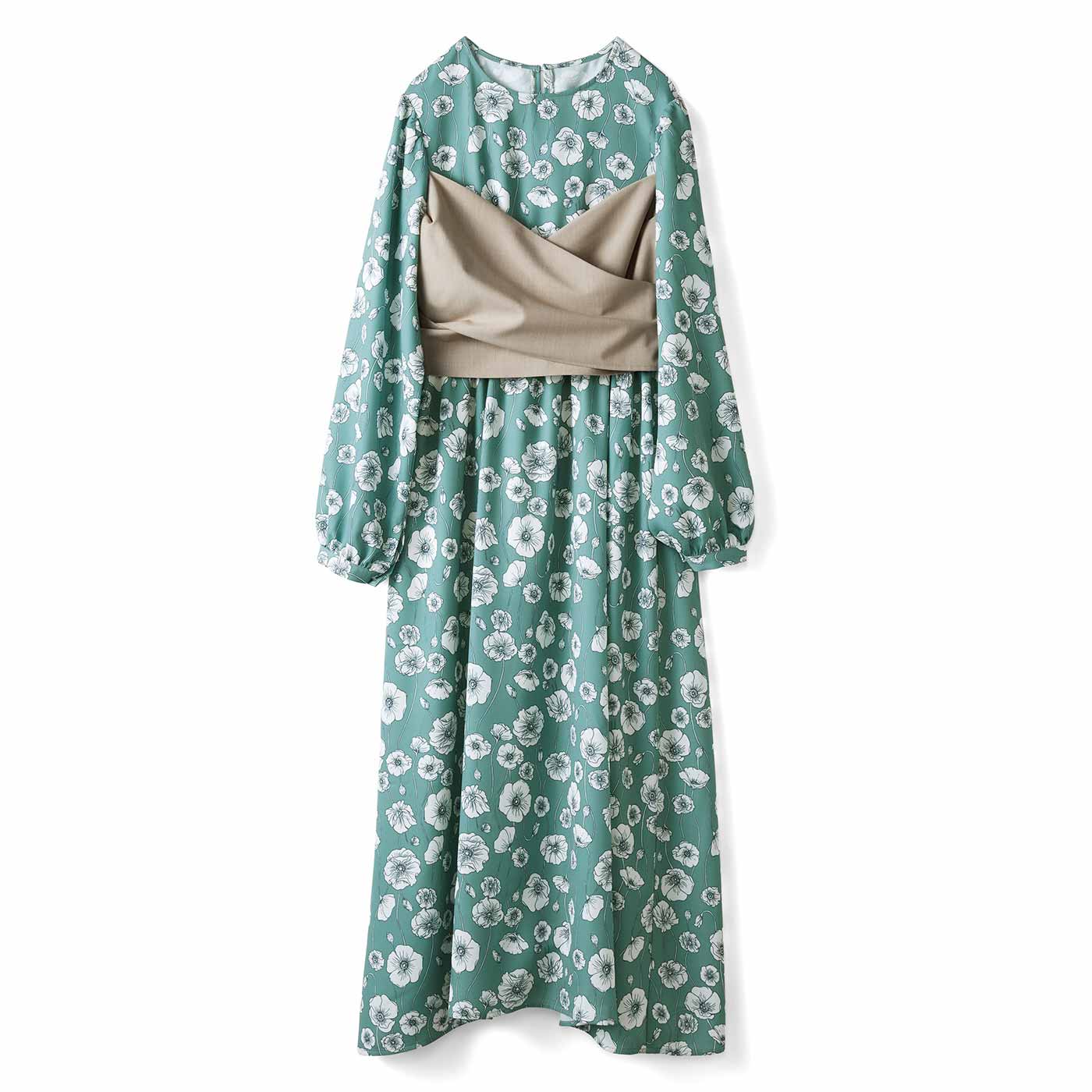 IEDIT|ポピー柄のビスチェワンピ〈グリーン〉ＩＥ