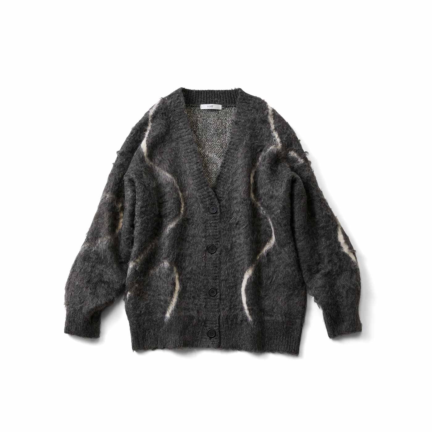IEDIT［イディット］|ライン柄起毛カーデ〈グレー〉ＩＥ