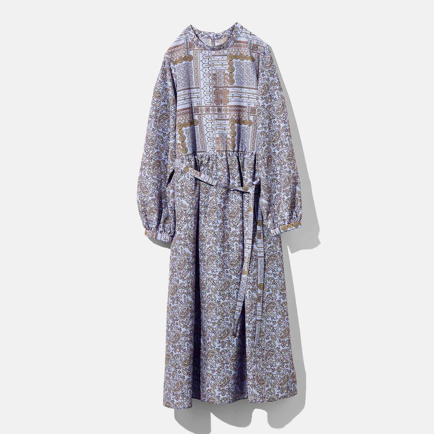 MEDE19F|変形ペイズリーロングワンピ〈パープル〉ＭＤ１９