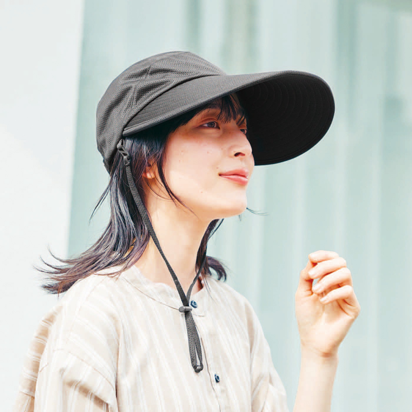 L'AMIPLUS|Ｌ＋頭部オールメッシュつば広キャップ〈ＢＫ〉