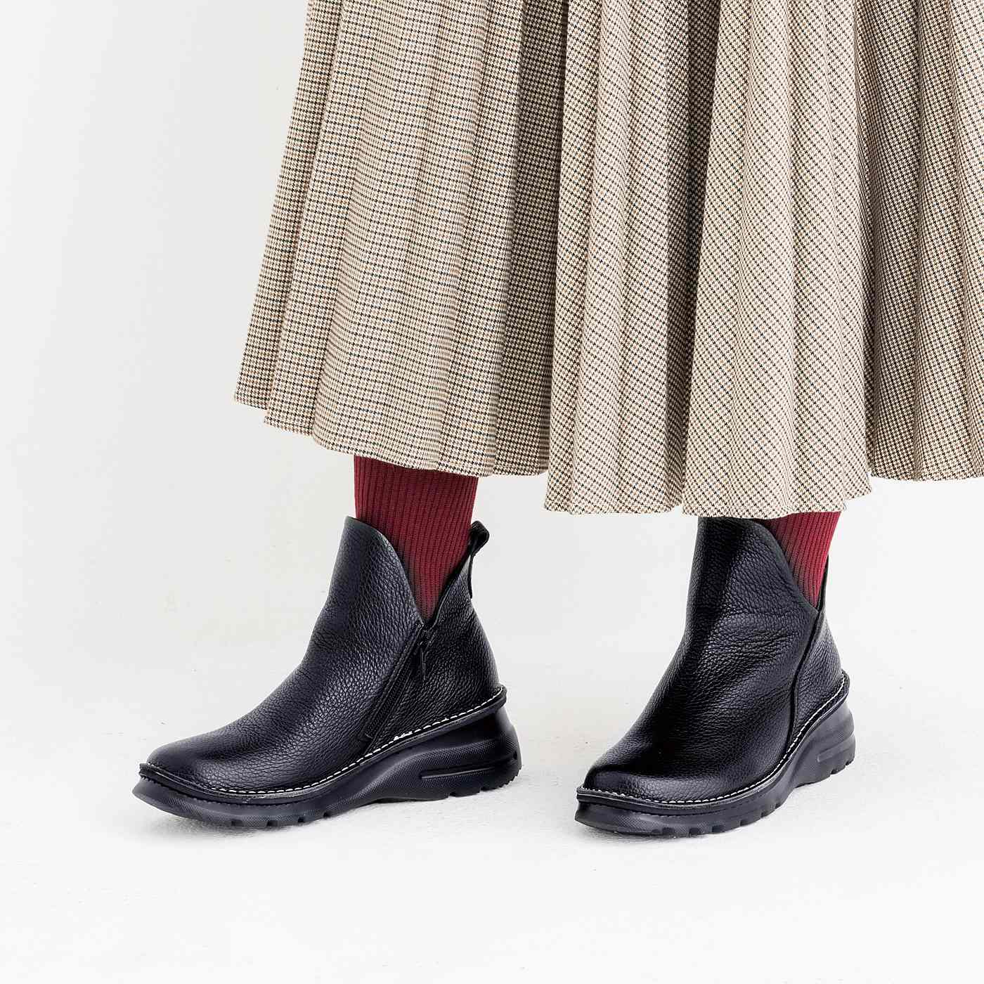 L'AMIPLUS|Ｌ＋Ａ．Ｓ．Ｗ本革ショートブーツＢＫ