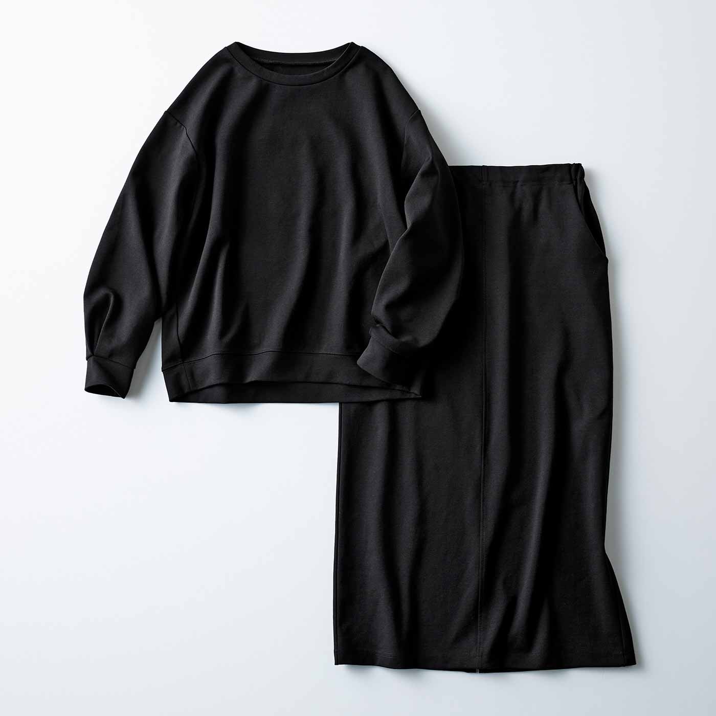 Live in  comfort|【LL～4Lの低身長/高身長さん向けサイズ】くぼっち★とコラボ カットソーセットアップ ブラック 黒
