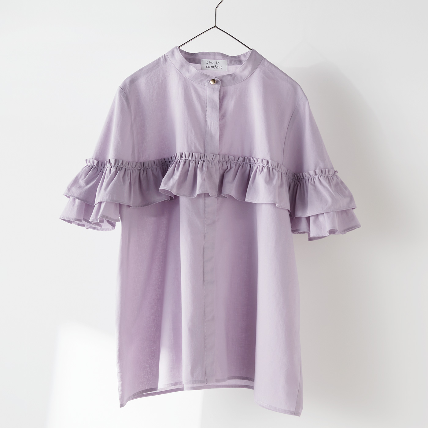 Live in  comfort|大人フリル半袖ブラウス〈ＰＵ〉リブイン