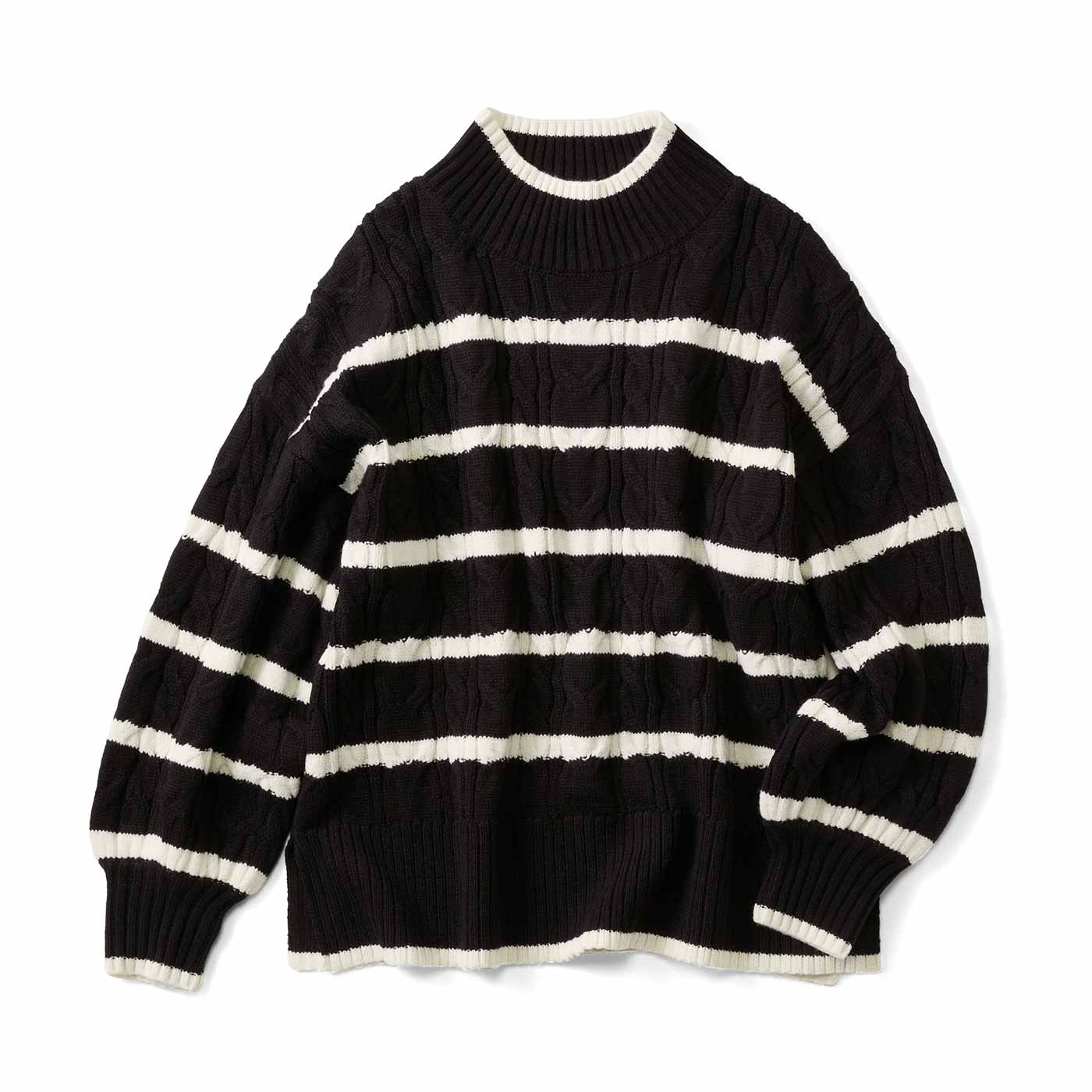 Live in comfort［リブインコンフォート］|ケーブルボーダー洗えるニット〈ＢＫ〉リブ