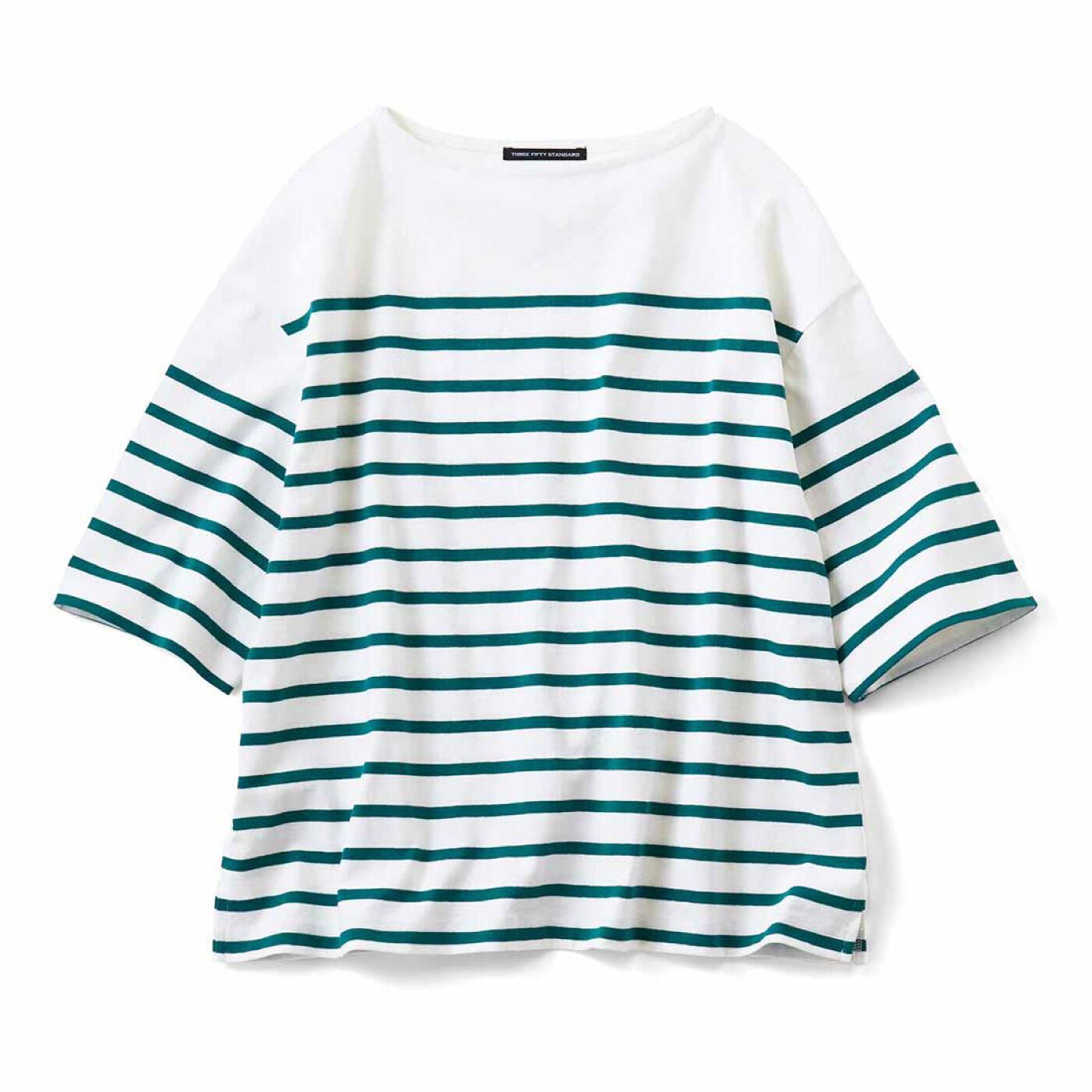 THREE FIFTY STANDARD パネルボーダーTシャツ〈グリーン〉【送料無料】