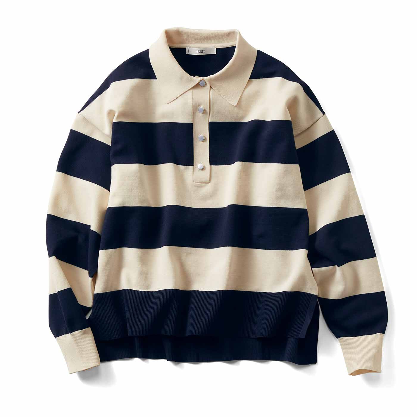 スポーティーなラガーシャツをレディーなディテールのニットで品よくロングシーズン着たくなるボーダー。中でも注目のラガーシャツを、太めのピッチや大きめのポロ衿、メタル調ボタンなどでキレイを後押し。ややオー