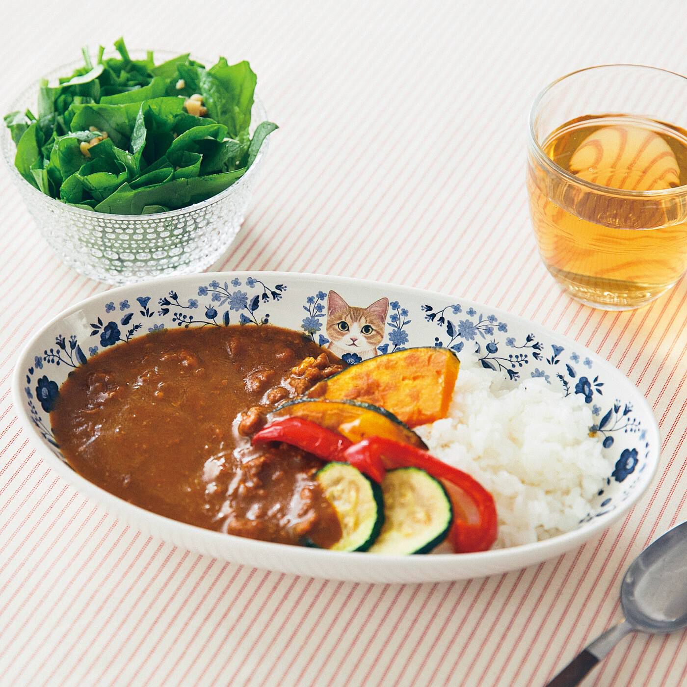 猫とお花のカレーが入る 深型オーバル皿の会【送料: 450円+税】