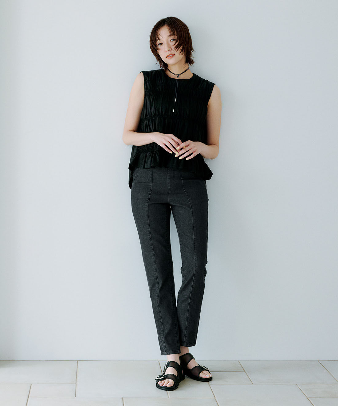 IEDIT[イディット]　接触冷感・吸汗速乾・UVカット スーさらエアノビ 涼やかタックテーパードパンツ【まとめ買いキャンペーン】