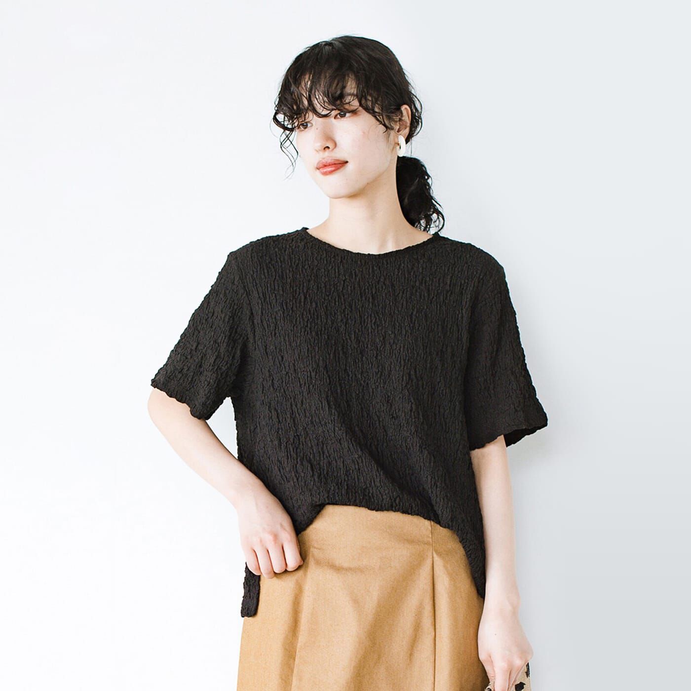 ANNA LUNA ボコボコカット後ろジップ5分袖プルオーバー【送料無料】