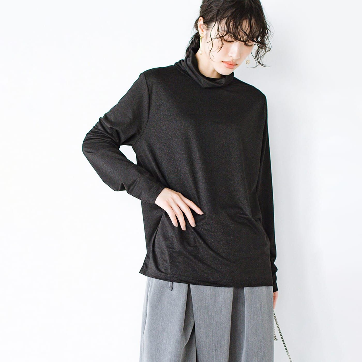 ANNA LUNA ラメフライスハイネックプルオーバー〈ブラック〉【送料: 450円+税】